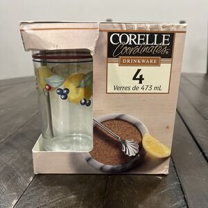 CORELLE New Glasses Iced Tea Boxed VTG 9.5'‎ "ABUNDANCE" Farmhouse 16oz. Fruit